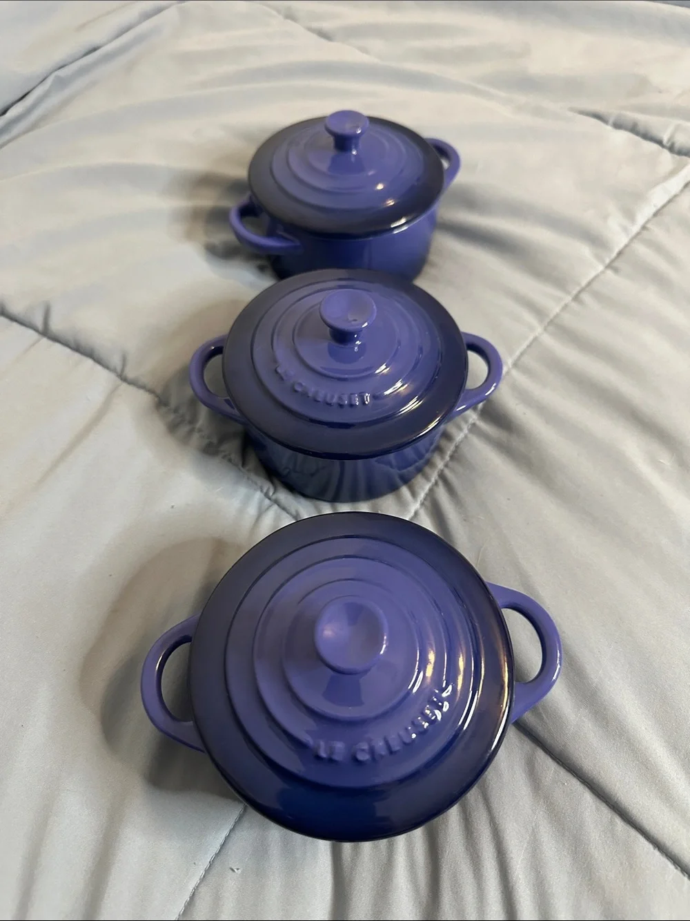 Le Creuset Blue Mini Cocotte Set - 3 Small Covered Casseroles